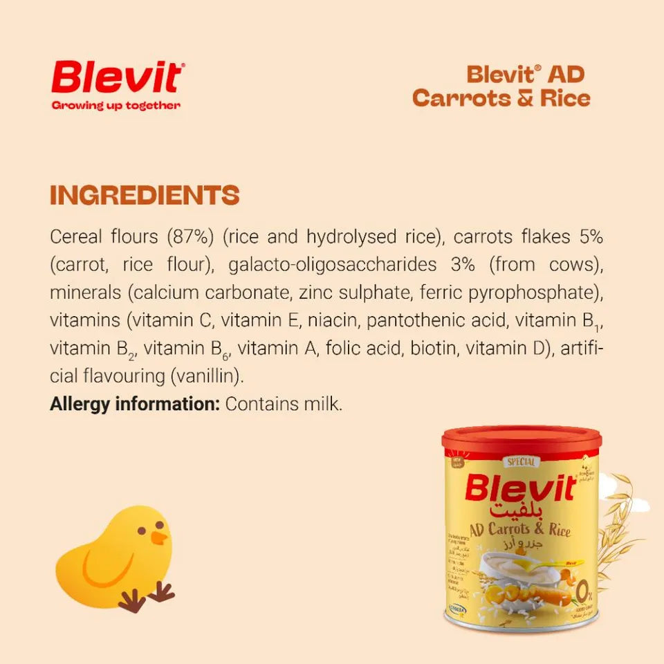 BLEVIT AD CEREALS CARROT & RICE 250 G GLUTEN-FREE