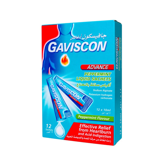 GAVISCON ADVANCE PEPPERMINT LIQUID SACHET 10ML 12S