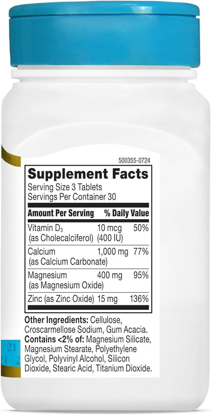 21ST CENTURYCALCIUM MAGNESIUM & ZINC + D - 90 TABS