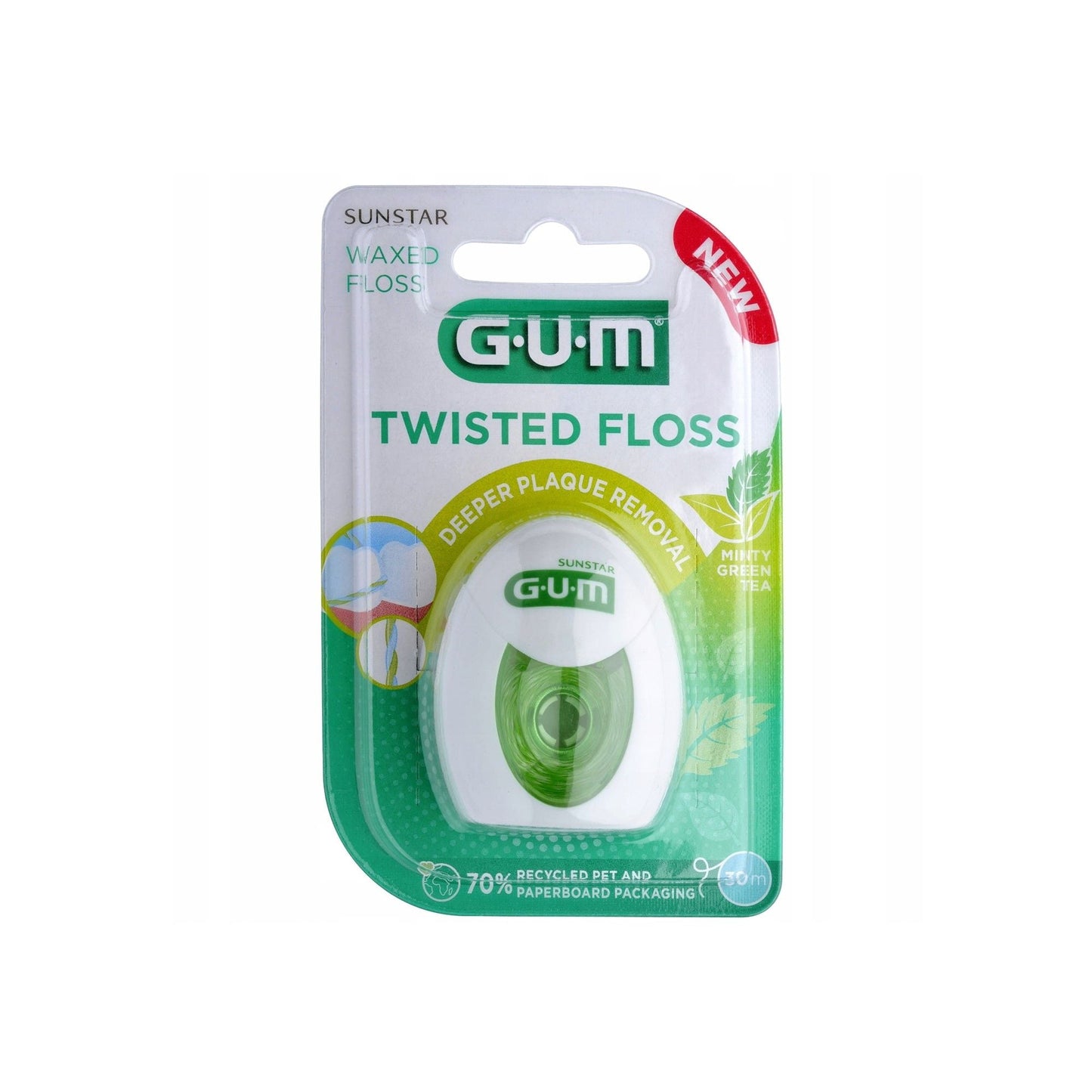 G.U.M TWISTED FLOSS WAXED MINTY GREEN TEA 3500 30 M