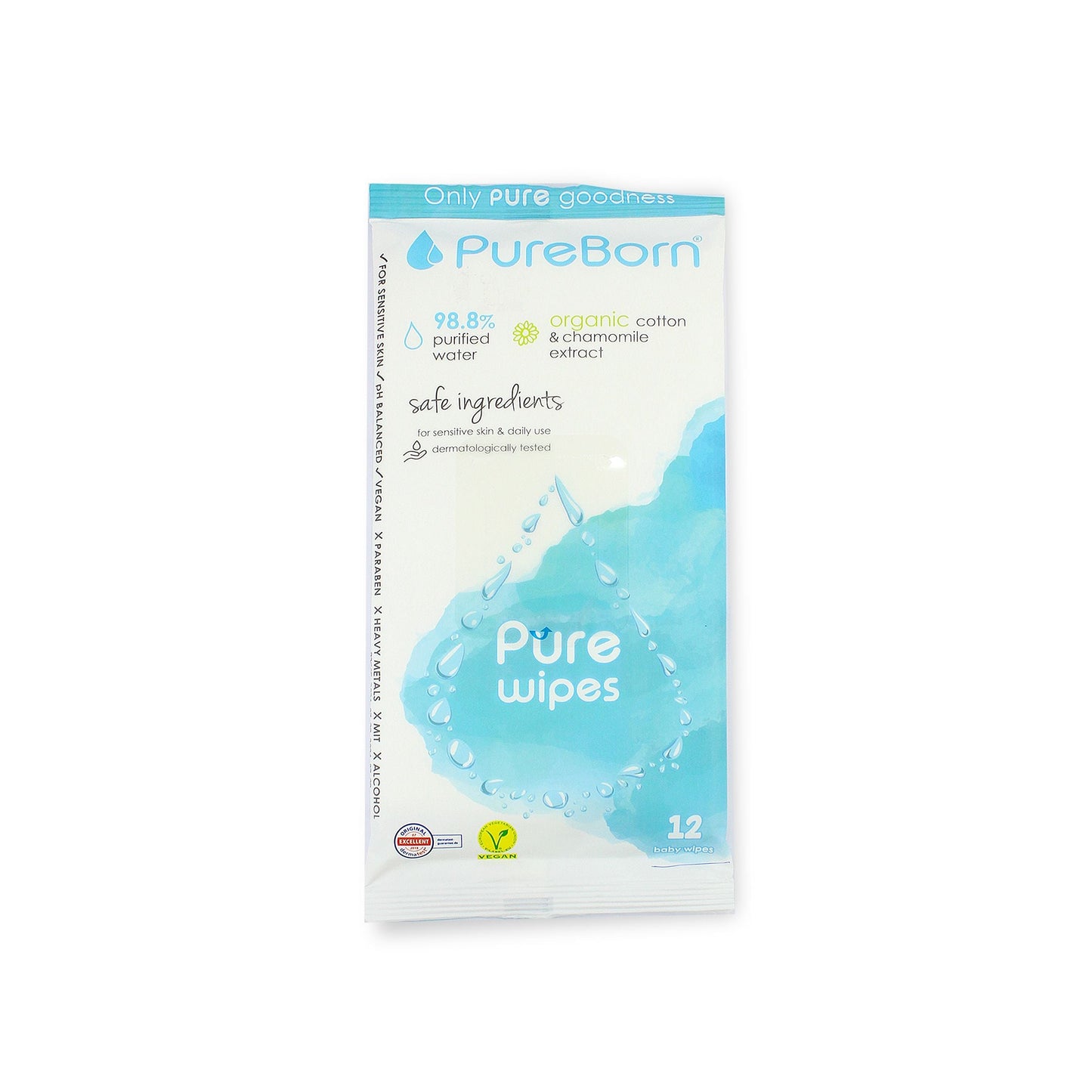 PUREBORN WATER WIPES Q RAIL 12 S