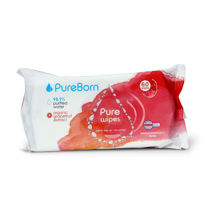 PUREBORN PURE GRAPEFRUIT WATER WIPES 60 S