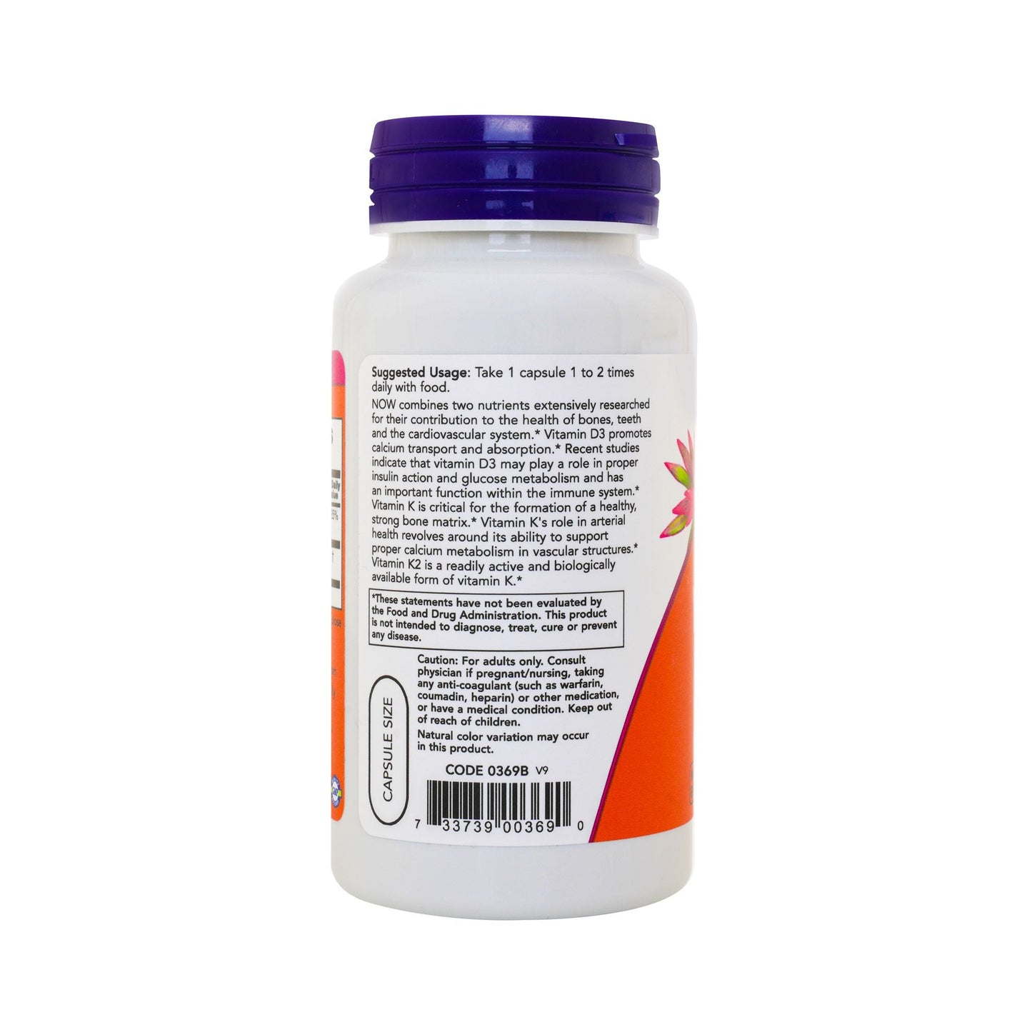 NOW VITAMIN D-3 & K-2 VEG CAP 120 S