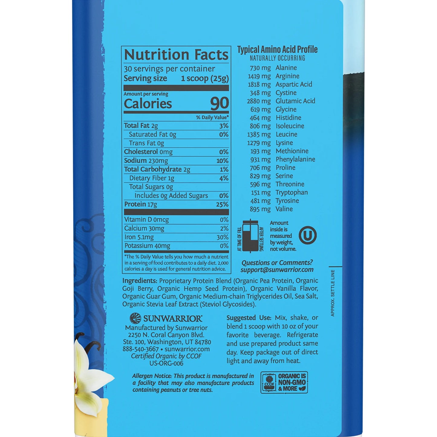 SUNWARRIOR PROTEIN BLEND ORGANIC VANILLA 750 G
