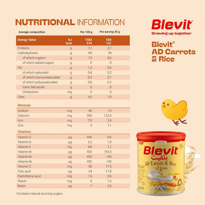 BLEVIT AD CEREALS CARROT & RICE 250 G GLUTEN-FREE